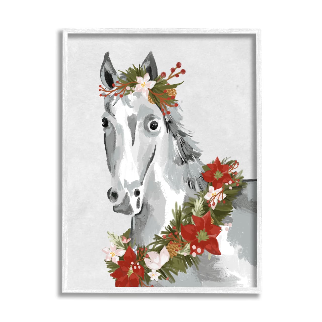 Stupell Industries Festive Holiday Horse Holly Wreath Framed Giclee Art